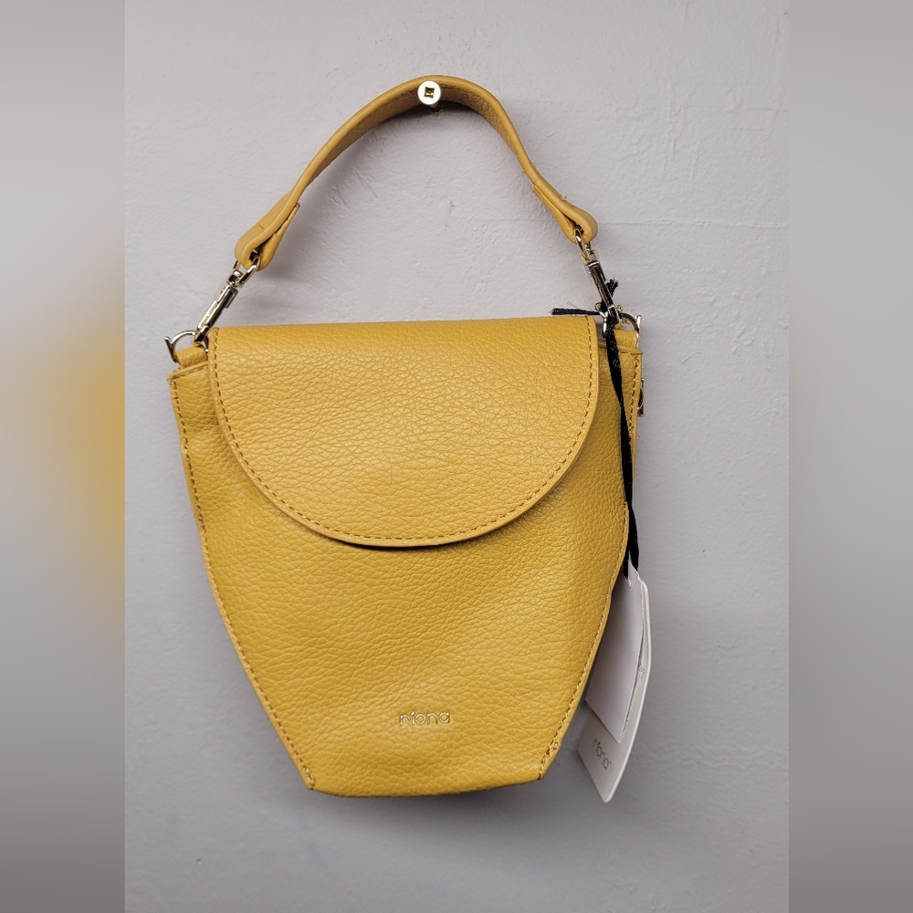 Riona Miniature Crossbody 6" vegan leather in mustard yellow bnwt